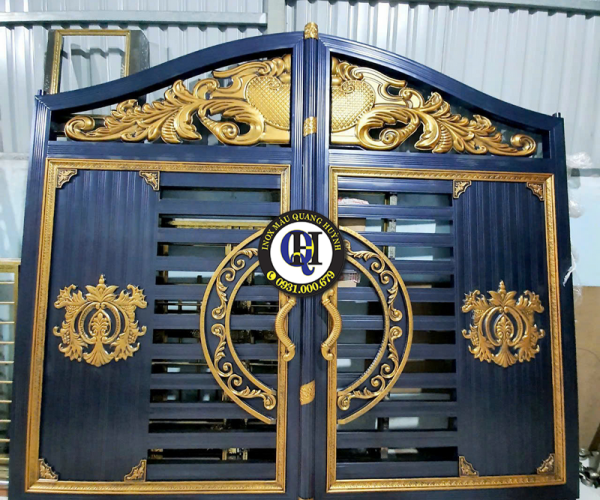 Cổng Inox Sơn Nung Màu Vàng Đồng Huyện Vĩnh Cửu - Mẫu Đẹp Nhà Phố, Giá Tốt