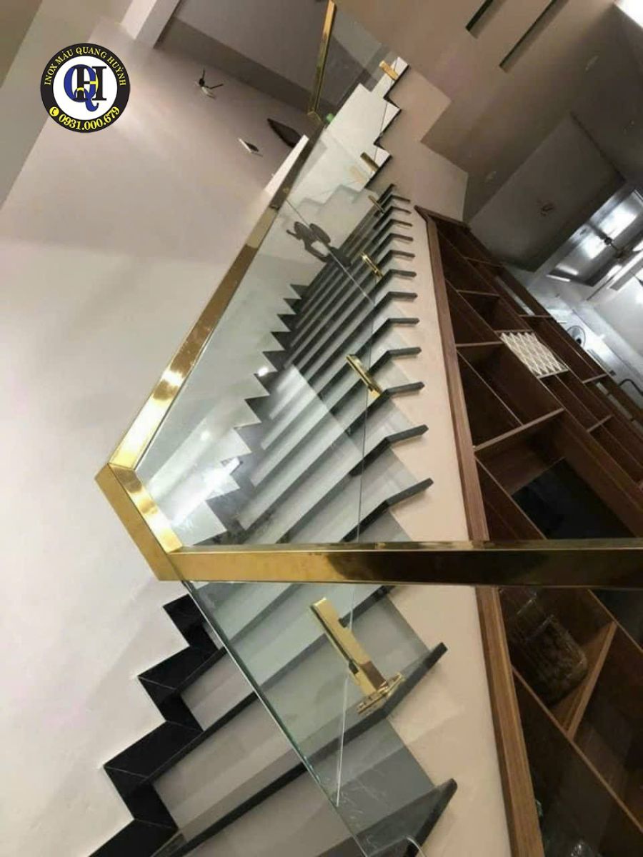 [ *& ] Cầu Thang Kính Tay Inox Mạ Màu - Giải Pháp Kiến Trúc Thượng Lưu